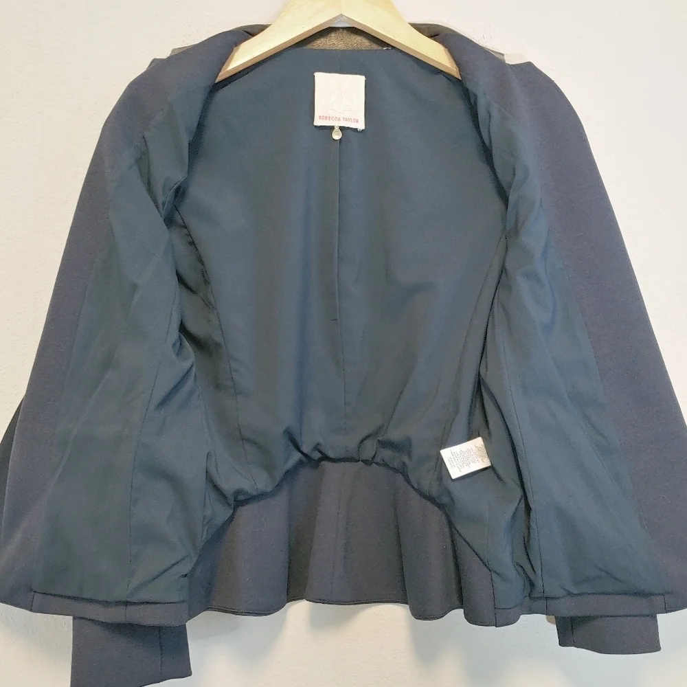 Rebecca Taylor Navy and Black Blazer with Lamb Leather Collar Sz 6 Contemporary